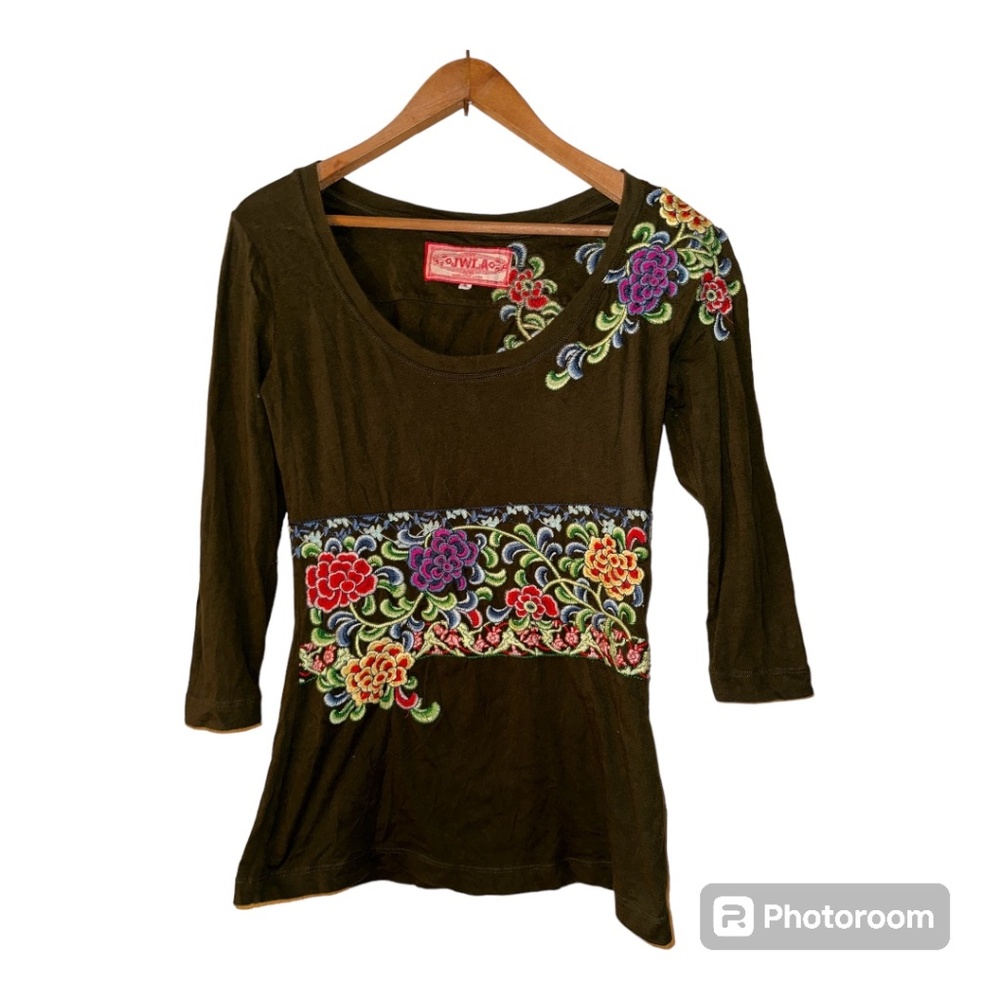 Johnny Was LA Embroidered L/S TeeCotton